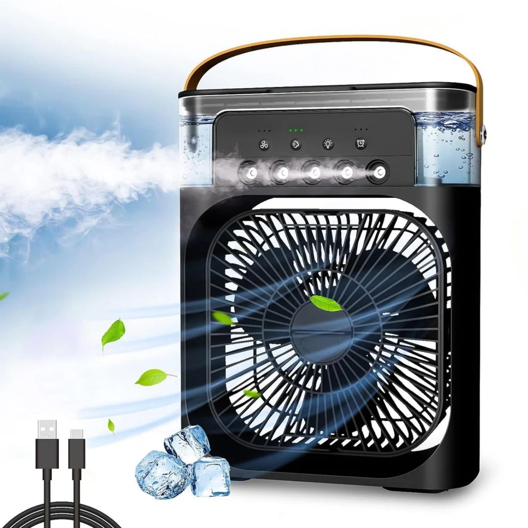 Portable Mini Cooling Fan with Humidifier & LED Light | USB Rechargeable Air Cooler - TheVyora