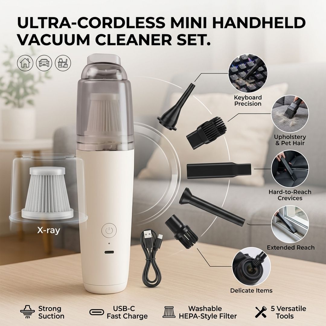 Cordless Mini Handheld Vacuum Cleaner Set with 5 Attachments