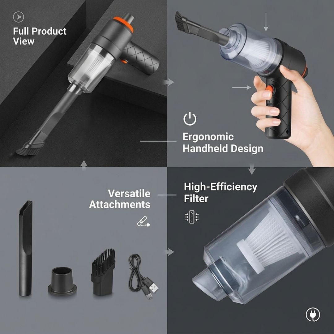 2-in-1 Wireless Handheld Vacuum Cleaner | High-Power Portable Cleaner
